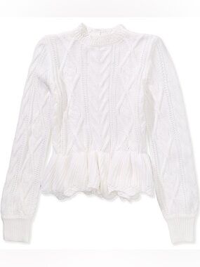 Girls' White Cable Knit Peplum Sweater
